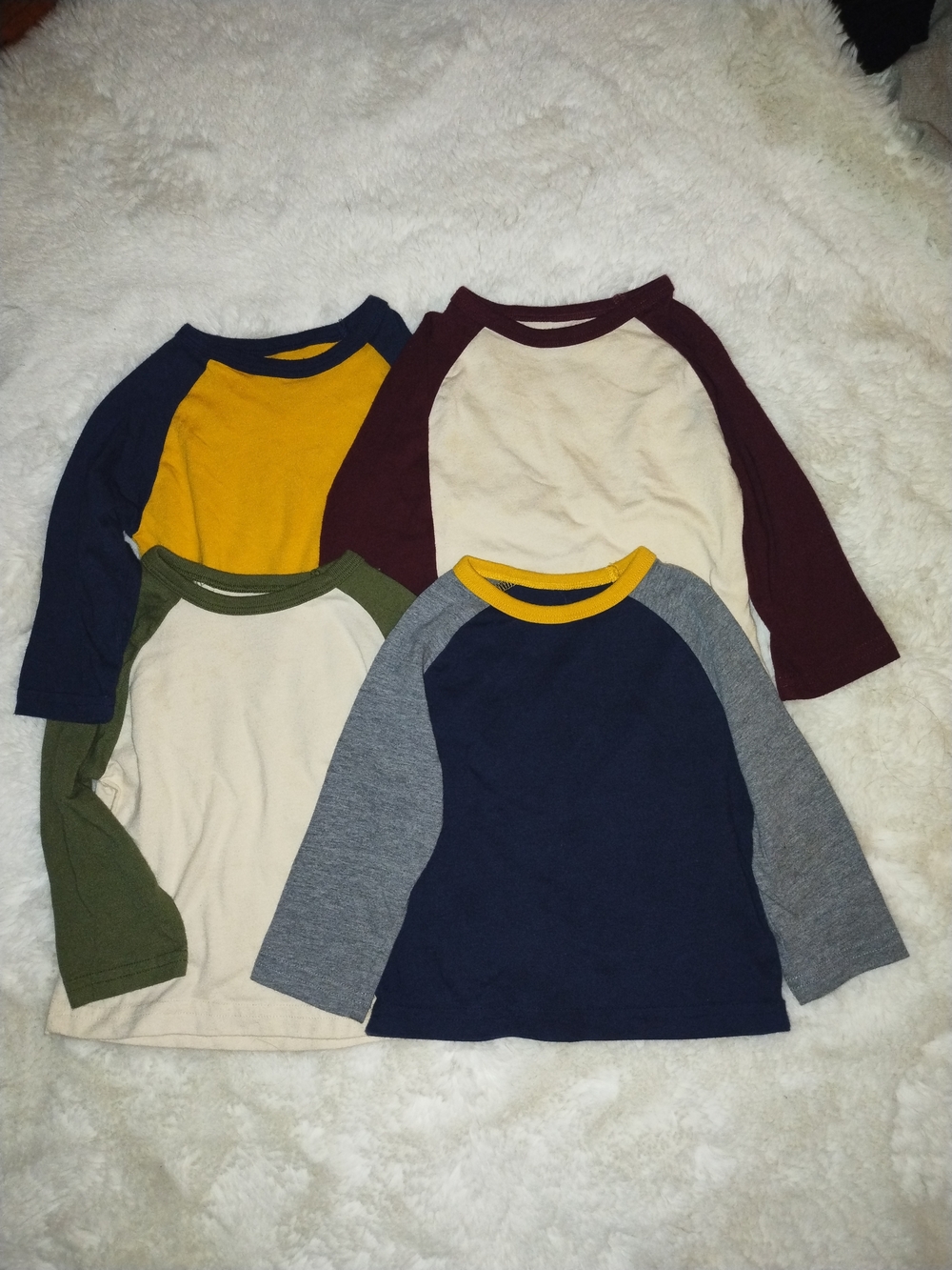 Kids Long-Sleeve Raglan Shirt - Navy, Maroon, Olive, Yellow